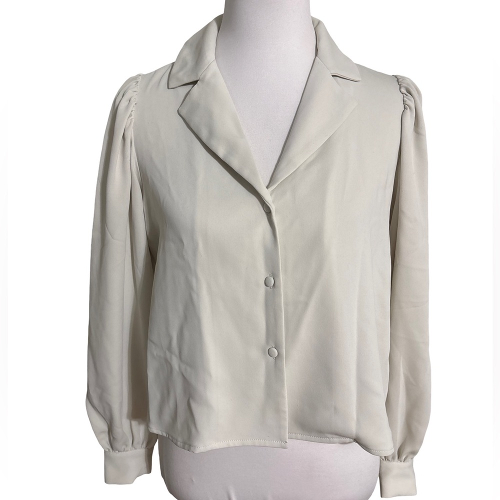 T Tahari Cream Button-Up Blouse